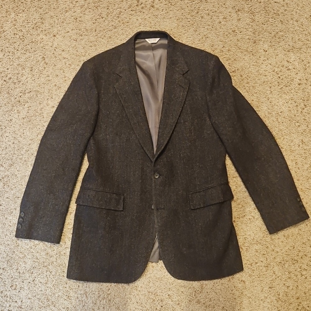Charles Klein Men's Blazer 42L Jacket Sports Coat‎ Brown Herringbone Wool